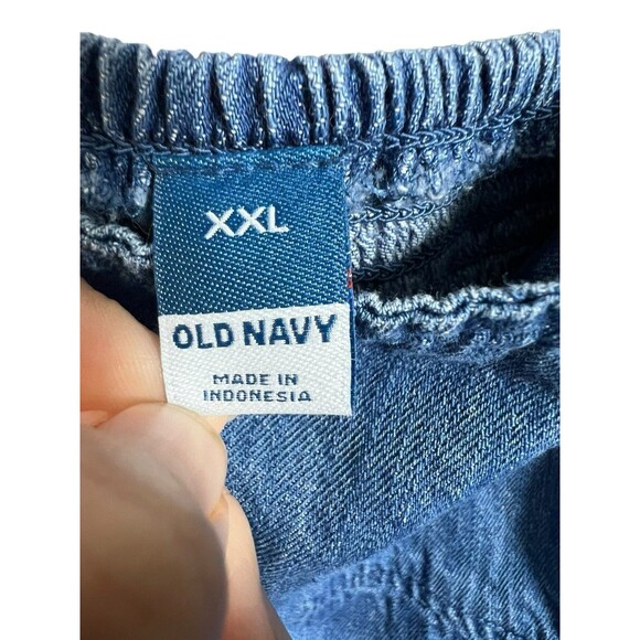 Old‎ Navy XXL Denim Chambray Jumpsuit Women’s Plus Tie Strap Smocked Wide Leg - Picture 8 of 13